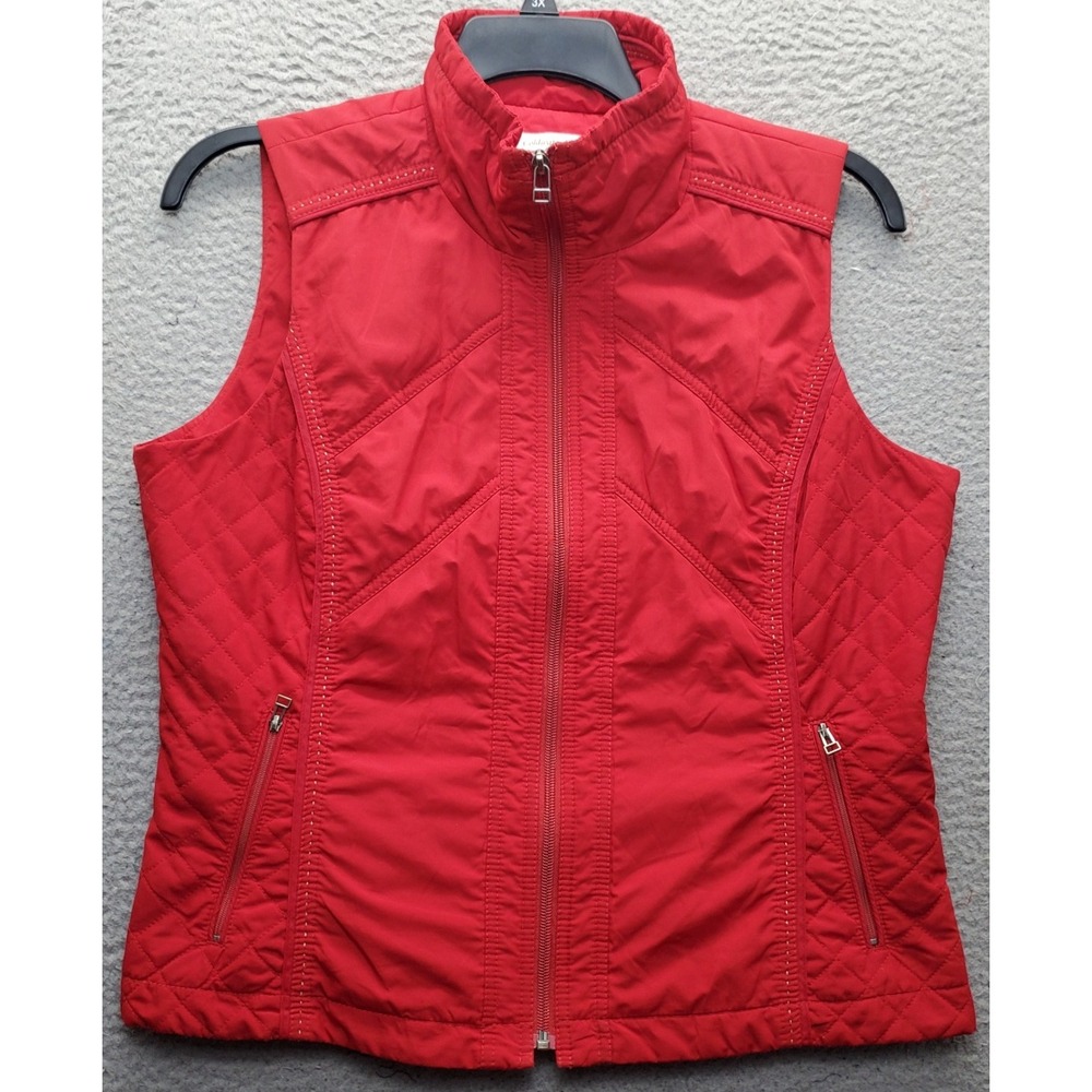 Coldwater Creek Quilted Vest Womens Medium (10-12) Red Lined Mock Neck Full Zip
